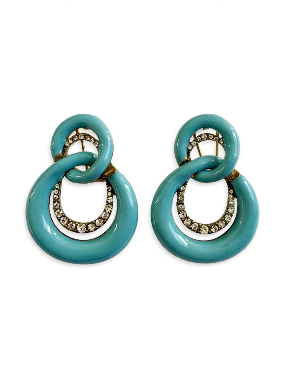 NEW Turquoise Enamel Interlocking Hoop Earrings 925 Silver Posts For Women E08